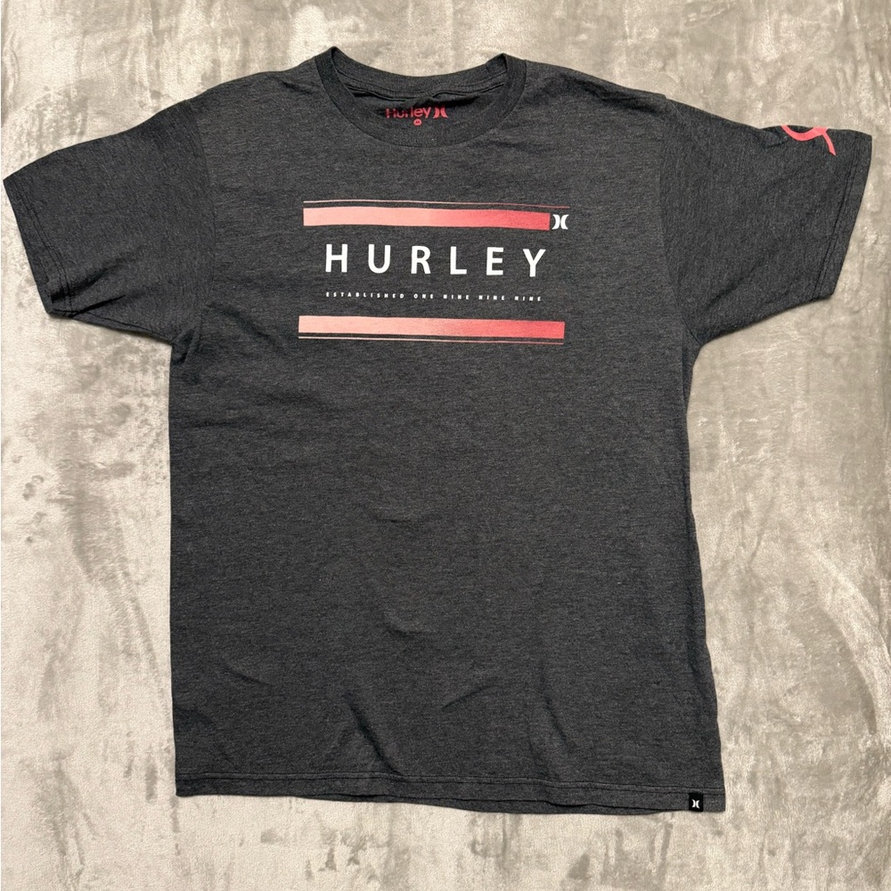 Hurley Men's Charcoal Tee with Red Accents